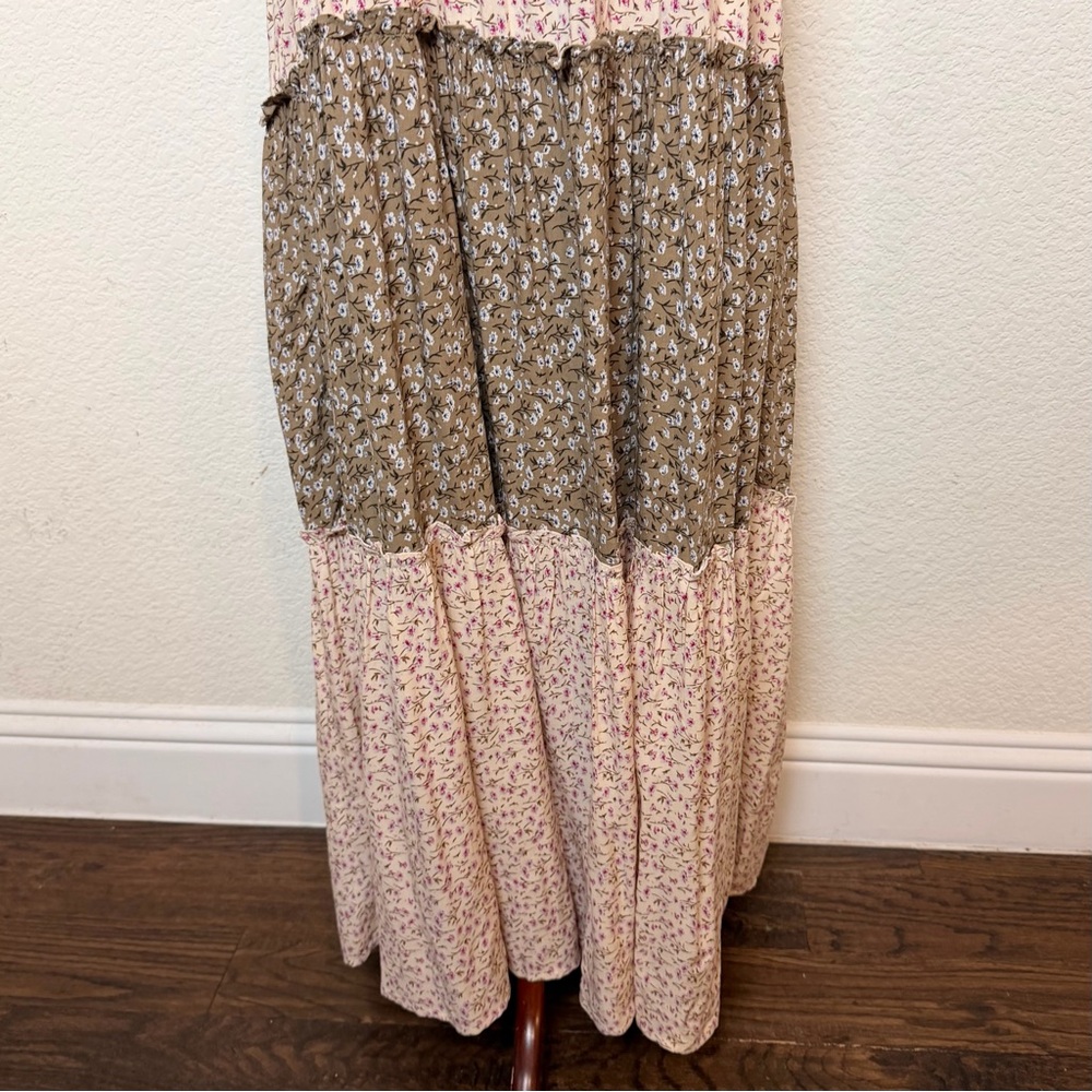 Boho Tiered Spaghetti Strap Maxi Dress - Pink and Brown - Picture 7 of 12
